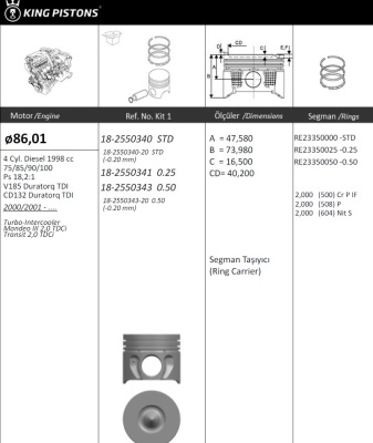 Transit / Mondeo 2.0 TDI 2000-2006 d 86.0 STD без охлаждения (камера 40 мм) (к-т 4шт.)