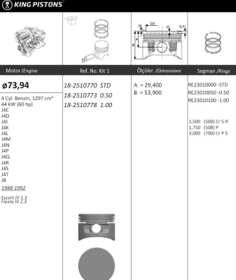 1.3 HCS 1989- d 73.94 +1.0 (к-т 4шт.)