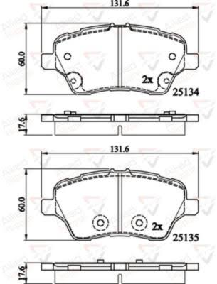 Fiesta 2013- / B-Max 2012- / Courier 2014- передние (131.5mm x 60.8mm)