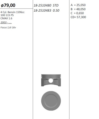 1.6 ZETEC-S 100 115 PS d 79.0 STD (к-т 4шт.)