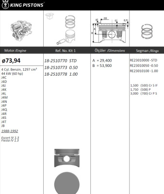Поршень 1.3 HCS 1989- d 73.94 std (к-т 4шт.)
