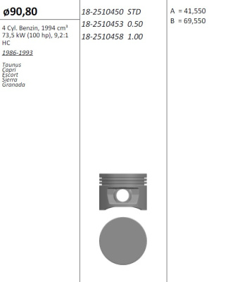 2.0 OHC d 90.8 +0.5 (к-т 4шт.)
